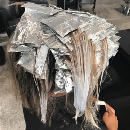 blonde balayage foil placement after step 1