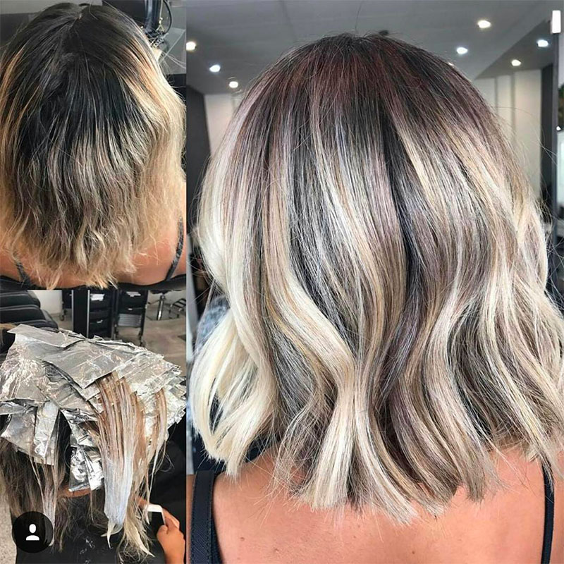 before and after hair color transformation by hairbykaitlinjade