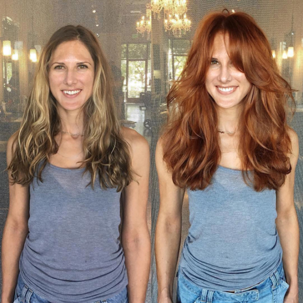 Ginger hair color transformation and hairstyle by @brianacisneros