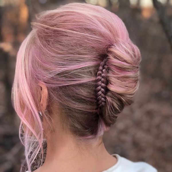 French Twist With Accent Braid and Soft Pink Color Formula By Annette Updo Artist