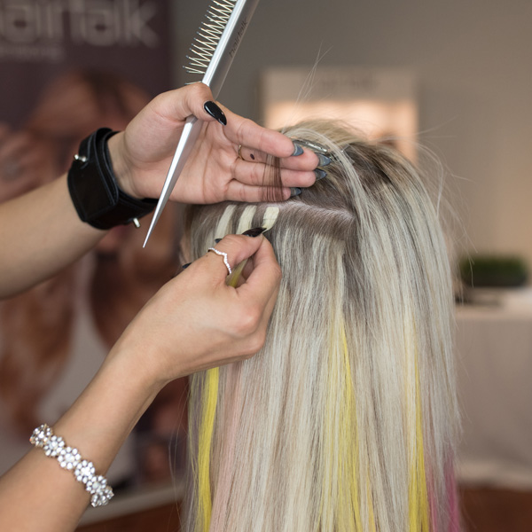 extension application mini strand plus from hairtalk extensions using pops of color step by step photos