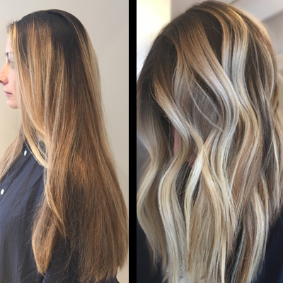 bronde balayage before and after photo