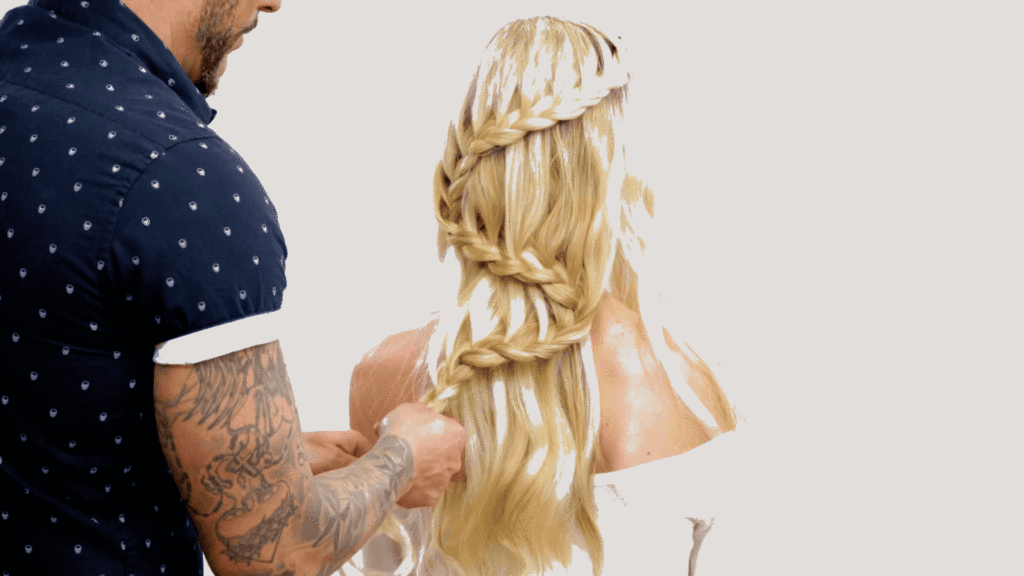 Waterfall Braid For Wedding Season and Festival Season Created by Rocky Vitelli Using CHI Haircare Products GIF Step 4