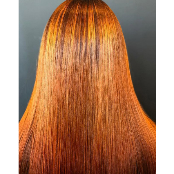Matt Swinney mixed copper, gold and red to create this on-fire formula using LANZA Healing Haircare.