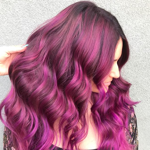 Vibrant Pink Balayage Using SOCOLOR Cult and created by @Michellehair