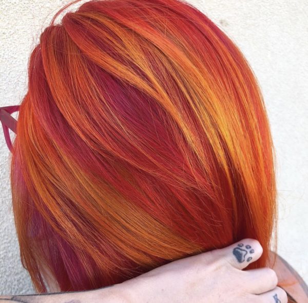 orange and red fashion hair color by @samihairmagic