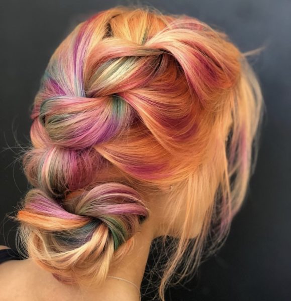 pastel rainbow fashion hair color braid by @stephhstyles