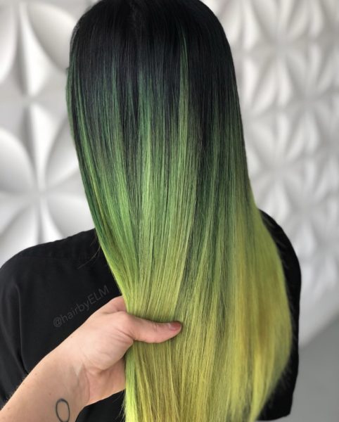 yellow green fashion hair color by @hairbyelm