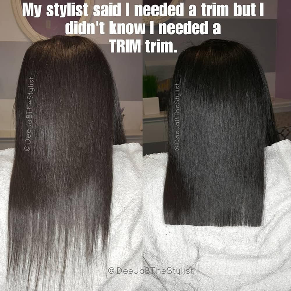 My stylist said I needed a trim but I didn't know I needed a trim trim. - funny meme - Behindthechair.com's Top Instagram Memes of 2018