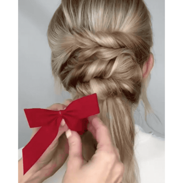 holiday ponytail updo hair bow how to step by step annette_updo_artist