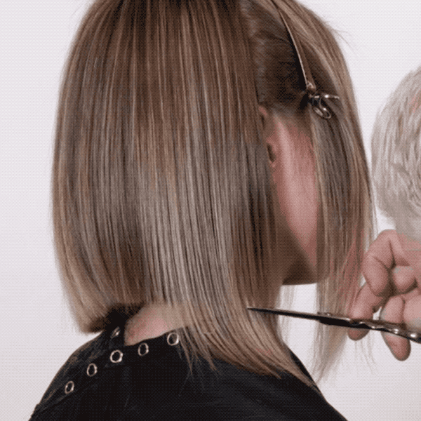 Cutting the perimeter of a bob with texturizing scissors