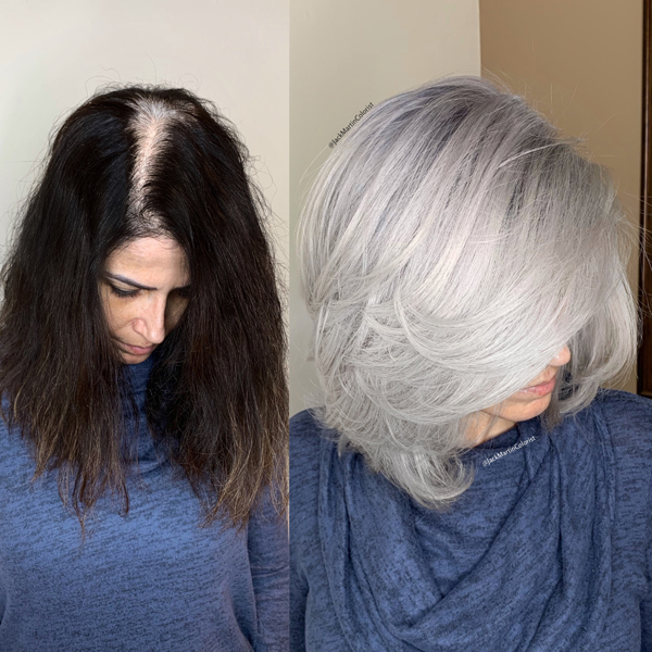 Jack Martin @jackmartincolorist Box Dye Color Correction Transformation Gray Silver How To Color Formulas Before After