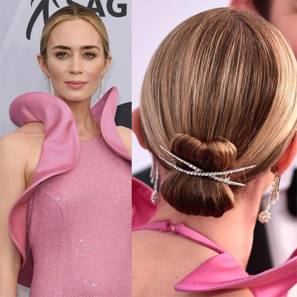 Laini Reeves @laini_reeves SAG Screen Actors Guild Awards 2019 Get The Look Emily Blunt Chic Center Parted Embellised Chignon How To Joico