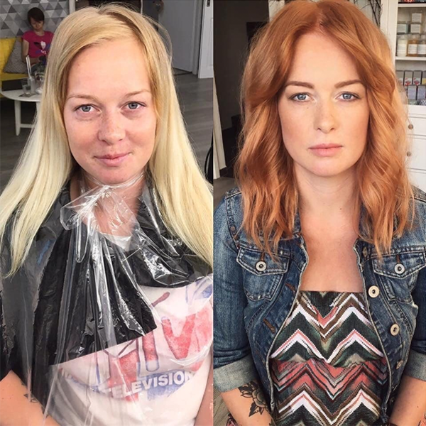 Transformation Instagram @studio_marteena Davines Copper Gold Transformation Formulas Application Steps