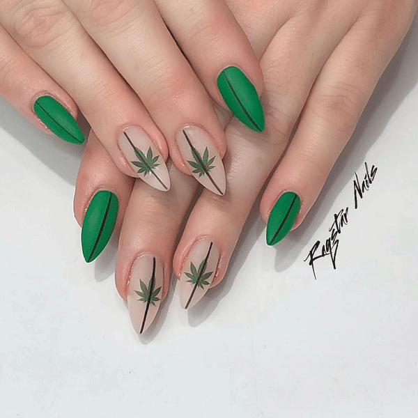 nail art, matte nails, weed nails