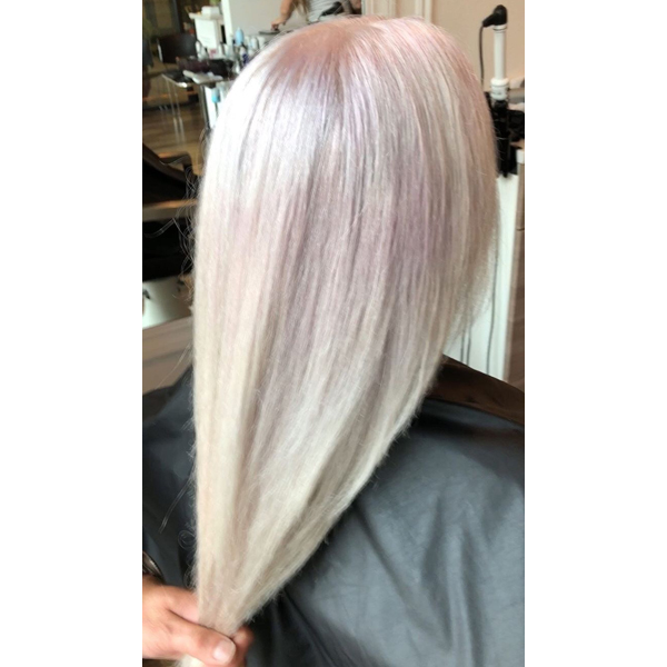 Michael Melody Lowenstein @rossmichaelssalon Pastel Pink Haircolor Formula How To PRAVANA Olaplex Pastels Barely There Shade Soft Bright Baby Pink