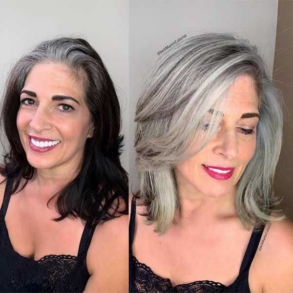 Jack Martin @jackmartincolorist Transformation Color Correction Corrective Color From Black To All-Over Smoky Gray Silver Box Dyed