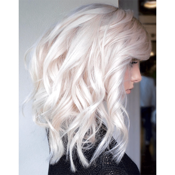 platinum, blonde, mid length, curls