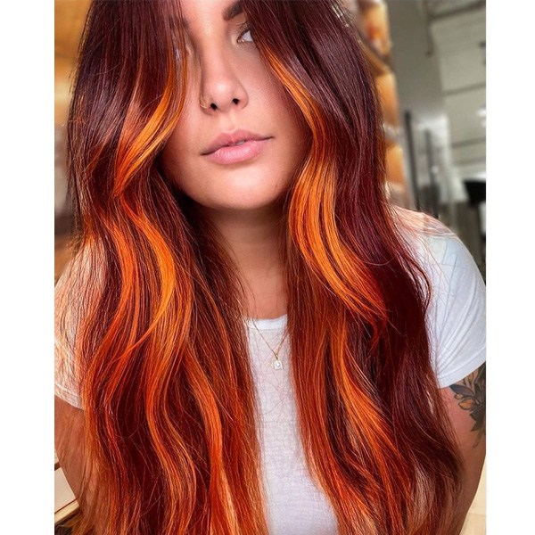 fall 2021 hair color trends bright red