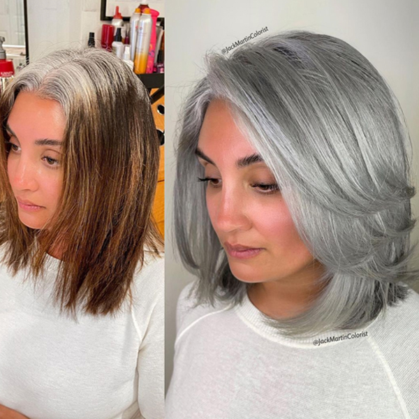 winter 2021 hair color trends silver gray hair transformation @jackmartincolorist