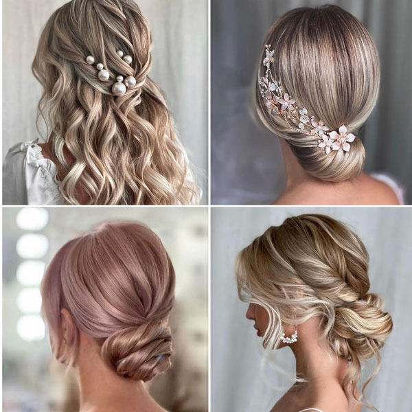 low bun bridal styles with hair accessories