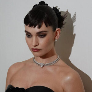 Lily James' Met Gala Twisted Bun + Piecey Fringe-img