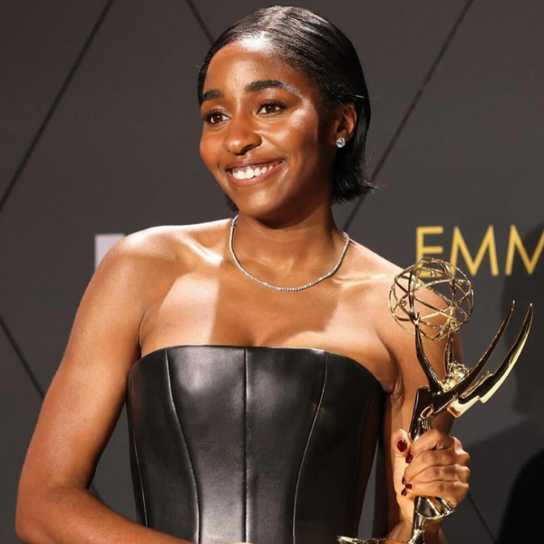 Ayo Edebiri winning her Emmy Award in 2024