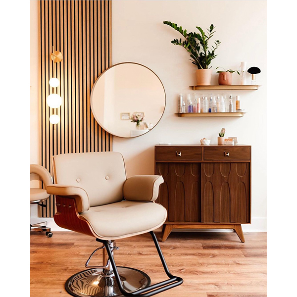 Spring salon decor ideas: Warm neutral tones, creams and beige.