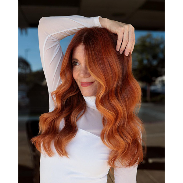 Sunset copper balayage how-to tutorial trending hair color tips application steps red hair
