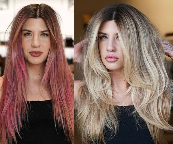 pink to blonde hair transformation color trendy formulas how-to tutorial