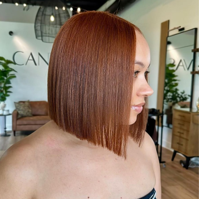 Trending winter hair color: copper ginger spice bob