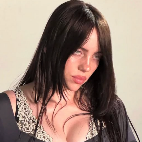 Billie Eilish wearing a modern Hime Cut with soft, natural layers.