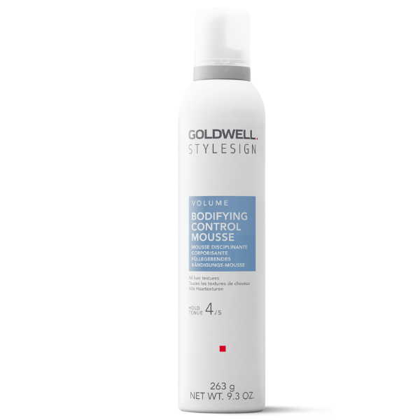 Goldwell StyleSign Bodyfying Control Mousse on display in a white bottle.