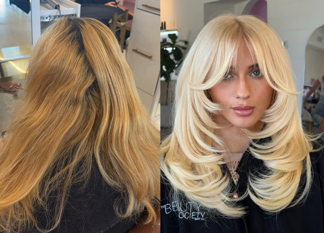 total honey blonde blonde formula on layered blonde hair Photo Credit Instagram via @aalyhabeauty